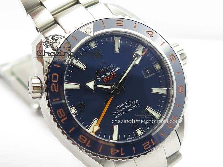 0523 Planet Ocean GMT 43.5mm V6F Goodplanet Orange Marker Blue Dial On SS Bracelet A ModernLook 8215